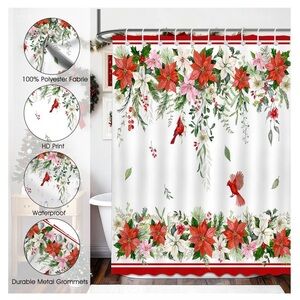 NEW (NIP) Christmas Poinsettia Shower Curtain - Waterproof, 72”x72” (LAST one)